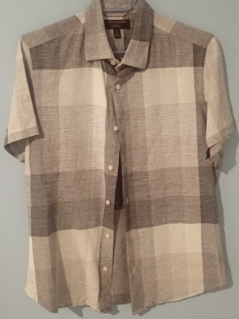 Banana Republic Men's Short-Sleeve Button-Down Shirt - Gray & White Plaid